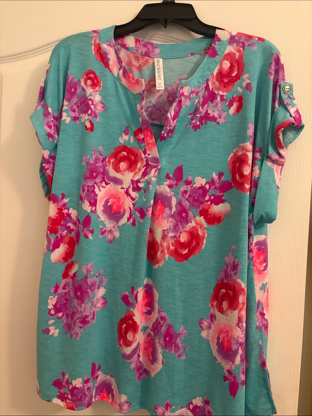 Scarlett Aqua Floral Short Sleeve Henley Top